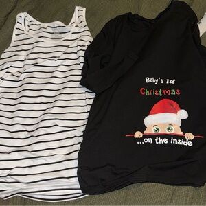 Maternity shirt bundle. Tank top and long sleeve Christmas. Size large-xxl